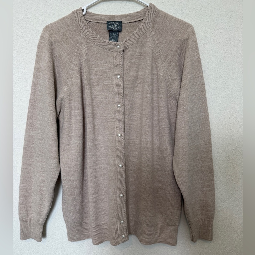 Vintage light brown cardigan with faux pearl buttons
